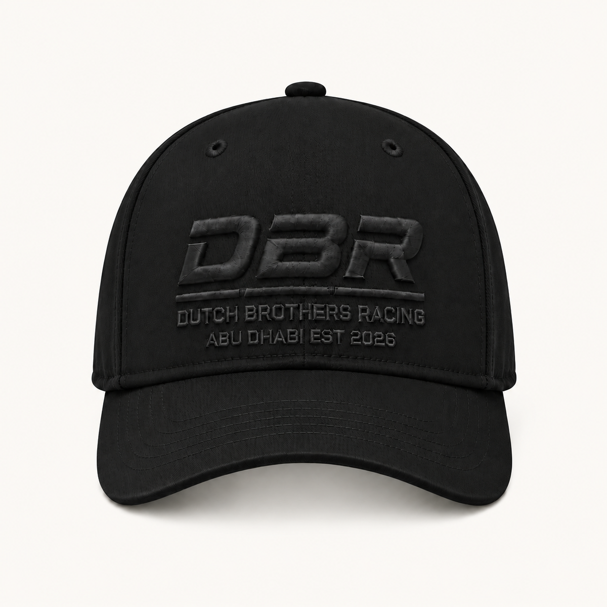 Dutch Brothers Racing Founders Cap in black, with tonal DBR embroidery on the front.