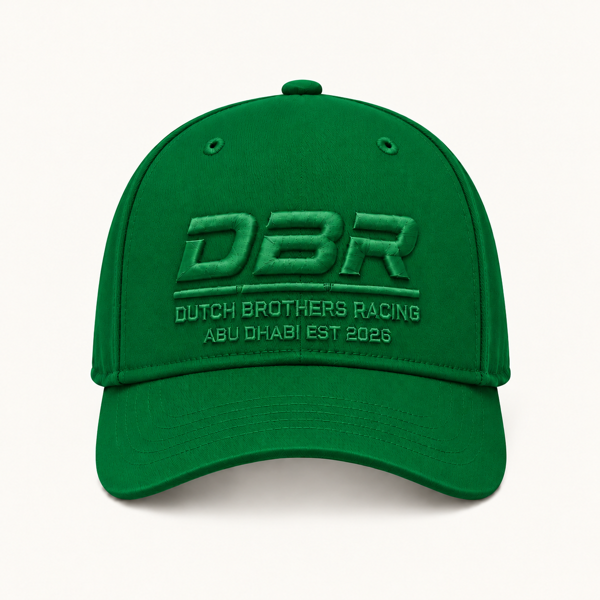 Dutch Brothers Racing Founders Cap in green, with tonal DBR embroidery on the front.